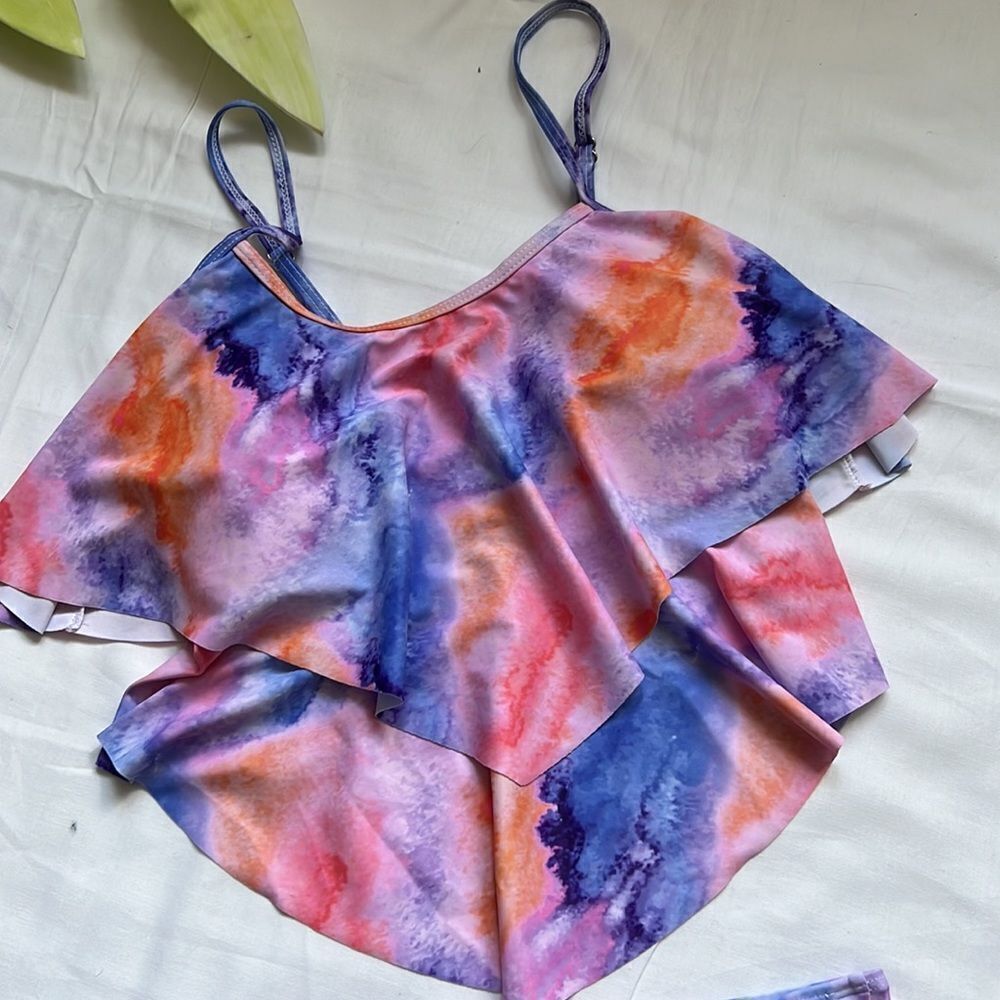 ⭐️FLARED Ruffle Tankini Top High Waisted Ruched Bottom Bikini Set⭐️ - Picture 2 of 6